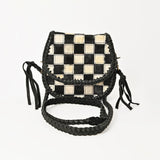 American Darling Checkered Flap Bag Mini Crossbody Style Braided Trim & Leather