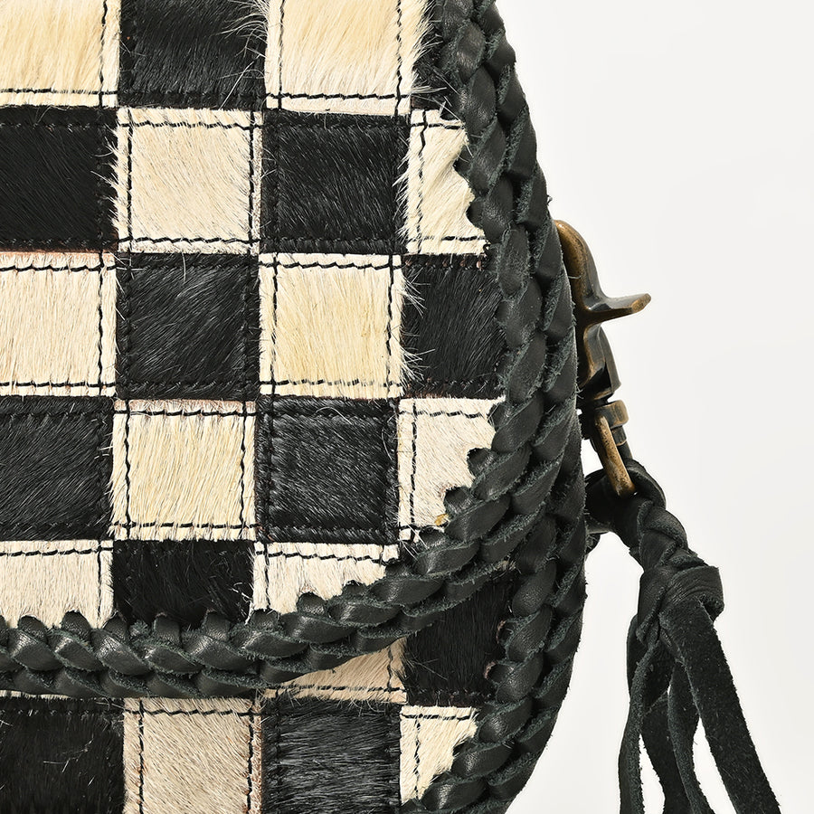 American Darling Checkered Flap Bag Mini Crossbody Style Braided Trim & Leather