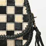 American Darling Checkered Flap Bag Mini Crossbody Style Braided Trim & Leather