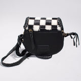 American Darling Checkered Flap Bag Mini Crossbody Style Braided Trim & Leather