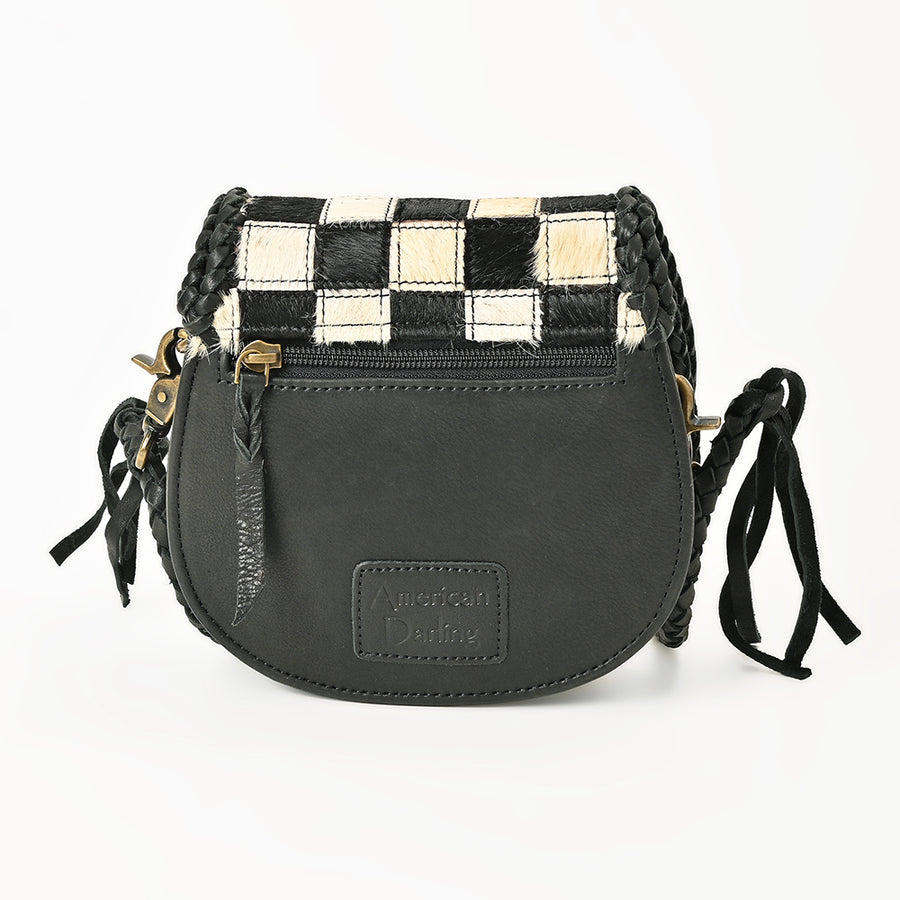 American Darling Checkered Flap Bag Mini Crossbody Style Braided Trim & Leather