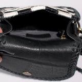 American Darling Checkered Flap Bag Mini Crossbody Style Braided Trim & Leather