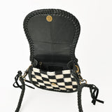 American Darling Checkered Flap Bag Mini Crossbody Style Braided Trim & Leather