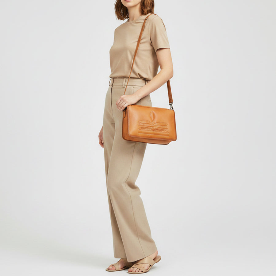 American Darling Genuine Leather Crossbody Wallet for Women, Tan Leather Western Shoulder Clutch Purse