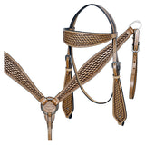 HILASON Western Horse Headstall & Breast Collar American Leather Basket Tan