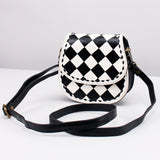 American Darling Black & White Checkered Mini Crossbody Hand-Laced Edges