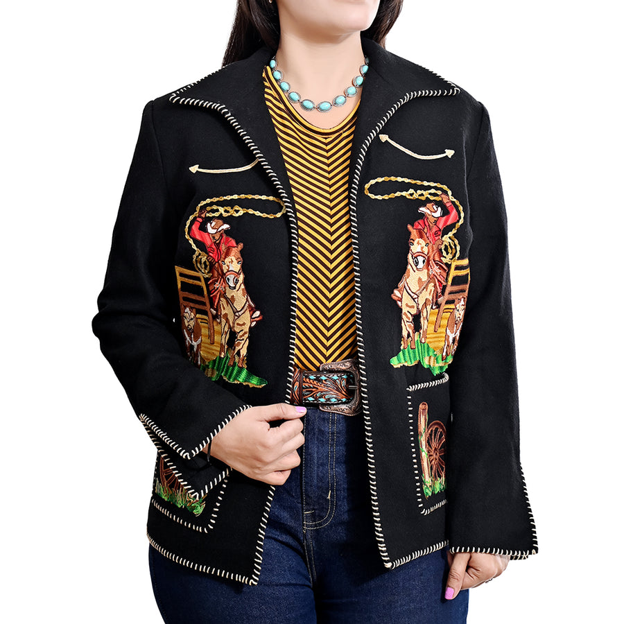 American Darling Women's Western Rodeo Blazer - Vintage Style Embroidered Cowboy Jacket with Horse and Lasso Motif - Uhorse