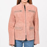 American Darling Women's Suede Jacket Blazer Zip Front Studded Embellished Casual Western Style Coat - Uhorse