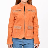 American Darling Women’s Suede Jacket Blazer Zip Front Studded Embellished Western Style Casual Coat Orange
