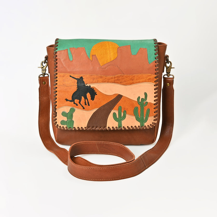 American Darling Western Messenger Bag Handcrafted Hand-Painted Desert Scene Genuine Full Grain Leather Shoulder Bag