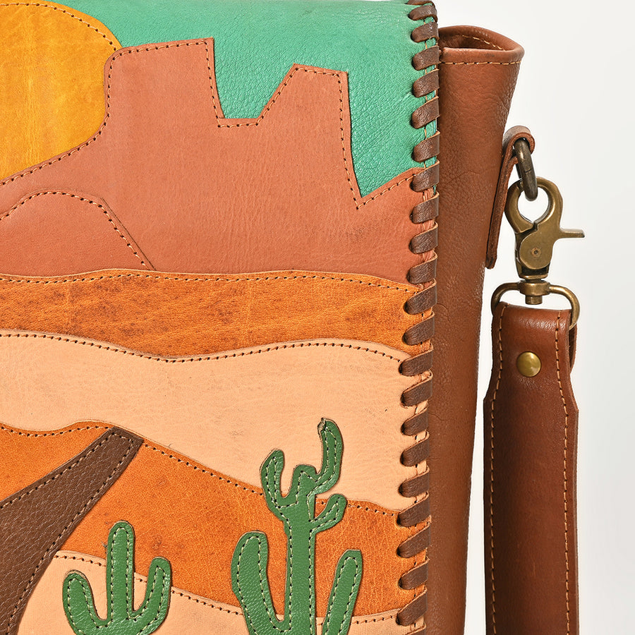 American Darling Western Messenger Bag Handcrafted Hand-Painted Desert Scene Genuine Full Grain Leather Shoulder Bag