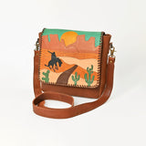 American Darling Western Leather Messenger Bag with Braided Edge and Hand-Painted Scene - Uhorse