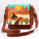 American Darling Sunset Rodeo Leather Crossbody Messenger Bag Appliqué Desert
