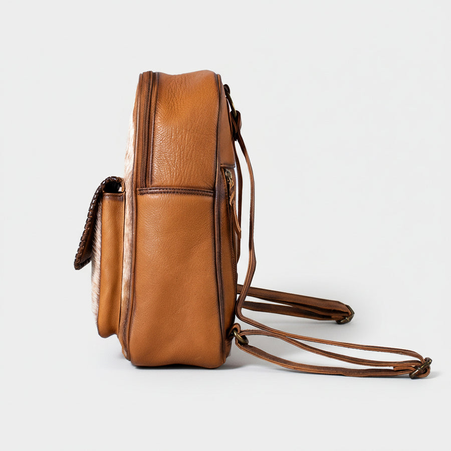 Pecan Rodeo Genuine Hair-on Leather Backpack Travel Rucksack | Houston Livestock Show and Rodeo