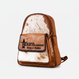 Pecan Rodeo Genuine Hair-on Leather Backpack Travel Rucksack | Houston Livestock Show and Rodeo