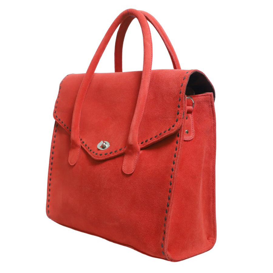 Red suede tote bag with whipstitched edges - Uhorse