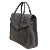 Dark gray suede leather handbag with flap closure - Uhorse