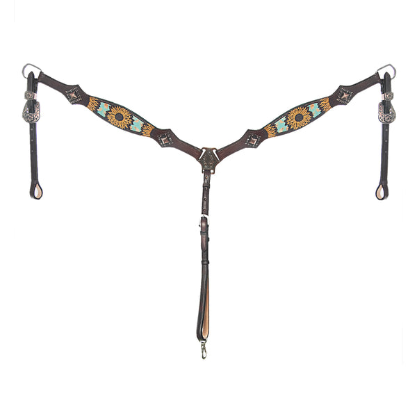 HILASON Breast Collar Floral Hand-Painted Turquoise Skirting Leather - Uhorse