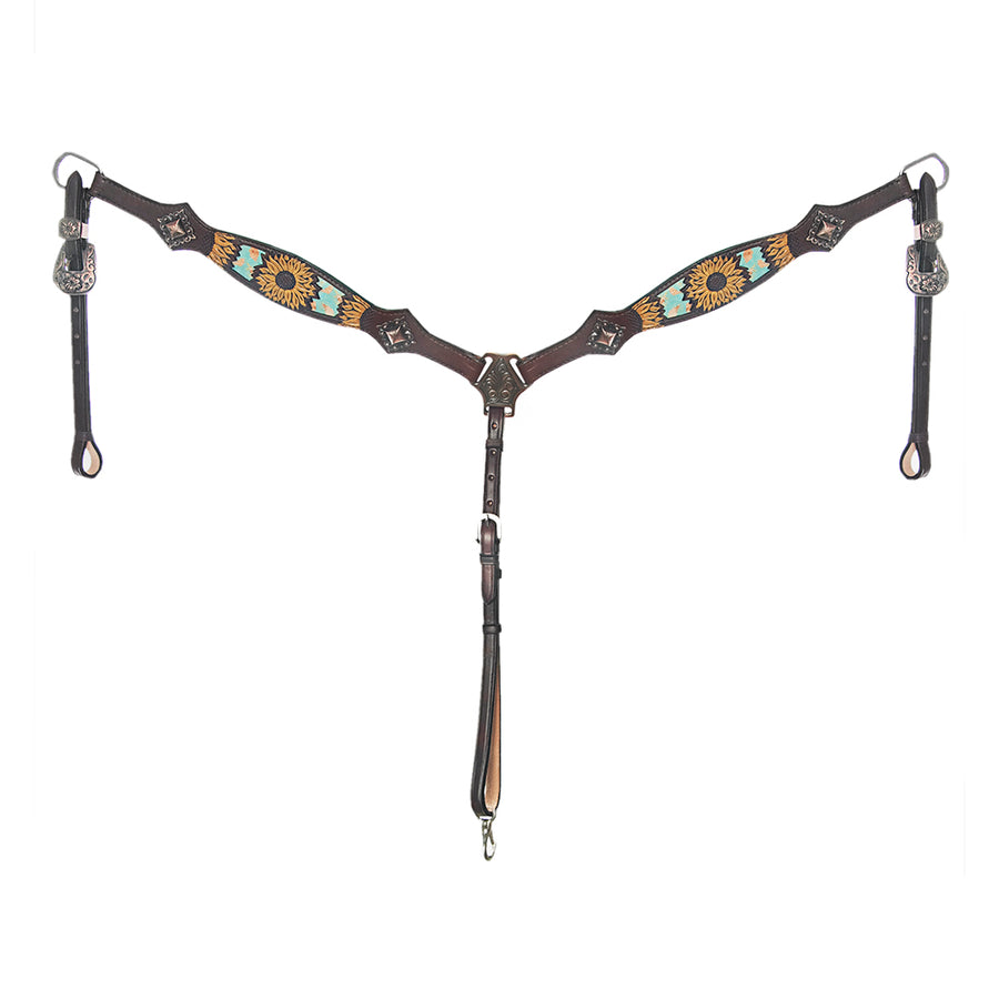 HILASON Breast Collar Floral Hand-Painted Turquoise Skirting Leather - Uhorse