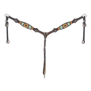 HILASON Breast Collar Floral Hand-Painted Turquoise Premium Skirting Leather