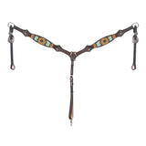 HILASON Breast Collar Floral Hand-Painted Turquoise Skirting Leather - Uhorse