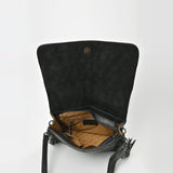American Darling Black Leather Quilted Hand Tooled Fringe Crossbody Bag