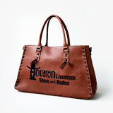 Magnolia Rodeo Genuine Leather Embroidered Tote Bag Black | Houston Livestock Show and Rodeo