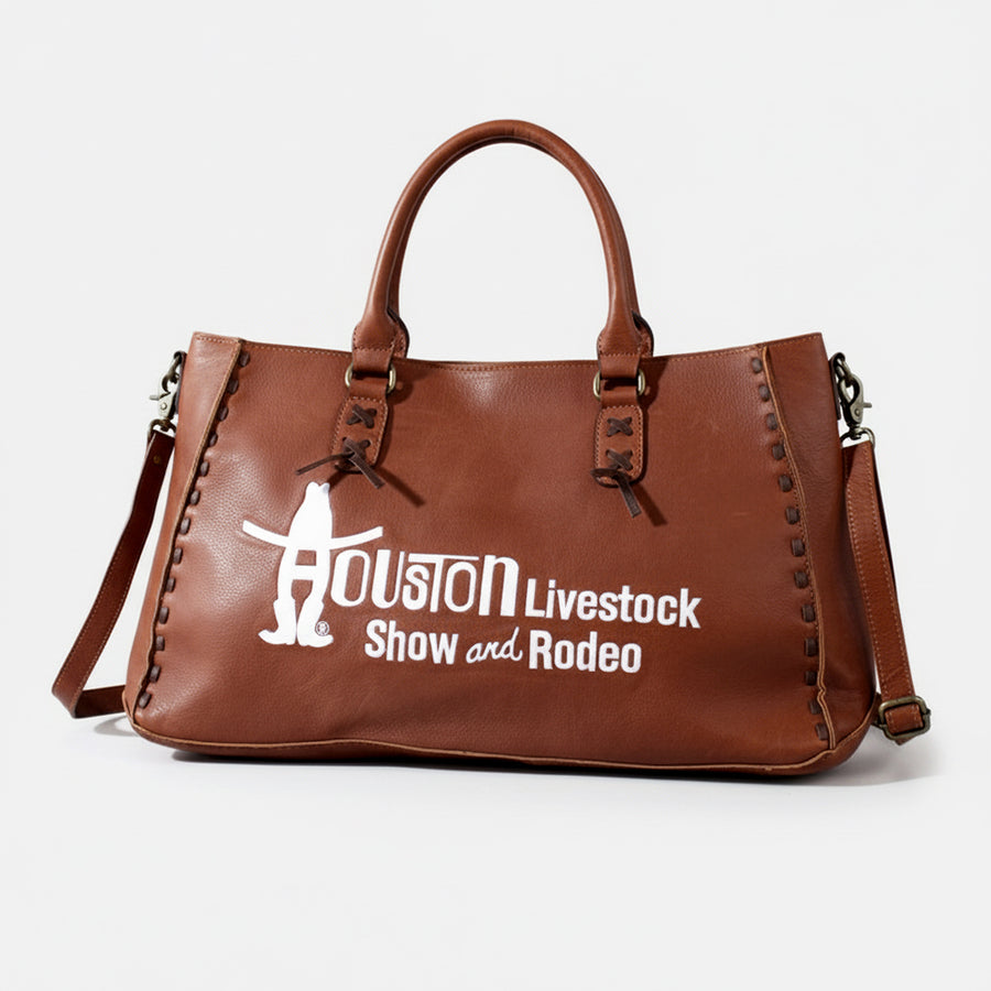 Magnolia Rodeo Genuine Full-Grain Leather Embroidered Tote Bag White | Houston Livestock Show and Rodeo - Uhorse