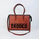 Heritage Rodeo Genuine Leather Black Embroidered Tote Bag Western Whipstitch Handbag | Houston Livestock Show and Rodeo