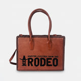 Heritage Rodeo Genuine Leather Black Embroidered Tote Bag Western Whipstitch Handbag | Houston Livestock Show and Rodeo