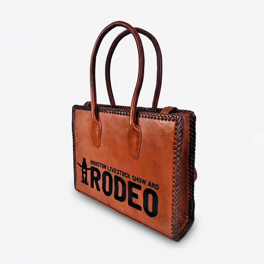 Heritage Rodeo Genuine Leather Black Embroidered Tote Bag Western Whipstitch Handbag | Houston Livestock Show and - Uhorse