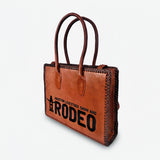 Heritage Rodeo Genuine Leather Black Embroidered Tote Bag Western Whipstitch Handbag | Houston Livestock Show and Rodeo