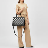 American Darling Black & Silver Checkered Leather Tote Bag with Studded Detail