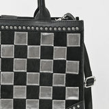 American Darling Black & Silver Checkered Leather Tote Bag with Studded Detail
