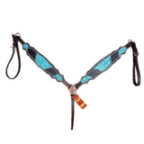 HILASON Western Horse Breast Collar Genuine American Leather Brown/Turquoise