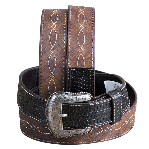 3D BELTS Brown Western Leather Belt with Woven Inlay and Antique Silver Buckle - Uhorse
