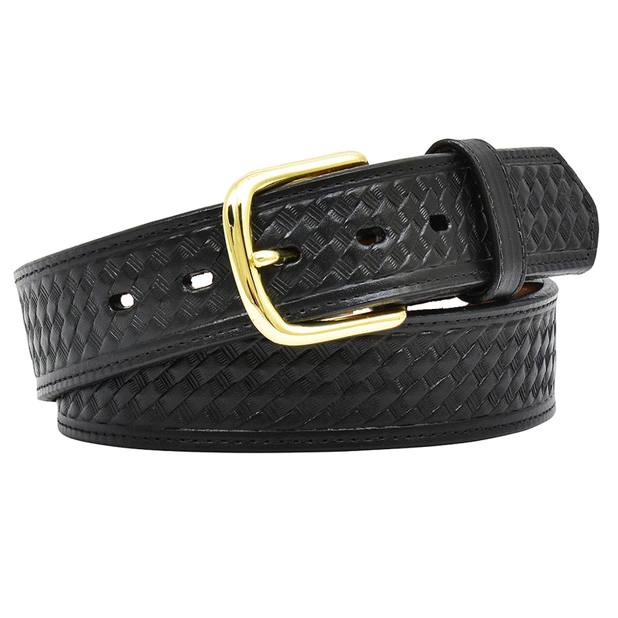 M&F Western Men's Black Basket Weave Leather Belt Gold Tone Buckle - Uhorse