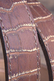 Vintage Brown Croc Print Leather Belt Single Stitch Engraved Silver Buckle