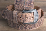 3D Western Men's Genuine Leather Embossed Tan/Brown Belt Western Style