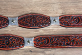 Cognac Brown Floral Embossed Full-Grain Leather Western Belt & Silver Buckle