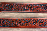 Cognac Brown Floral Embossed Full-Grain Leather Western Belt & Silver Buckle