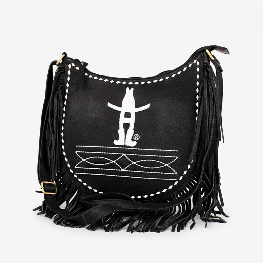 Laurel Midnight Rodeo Black Grain Leather Frindged Crossbody Bag | Houston Livestock Show and Rodeo - Uhorse