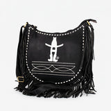Laurel Midnight Rodeo Black Grain Leather Frindged Crossbody Bag | Houston Livestock Show & Rodeo