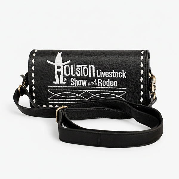 Laurel Midnight Rodeo Black Bootstitch Grain Leather Crossbody Bag | Houston Livestock Show and Rodeo - Uhorse