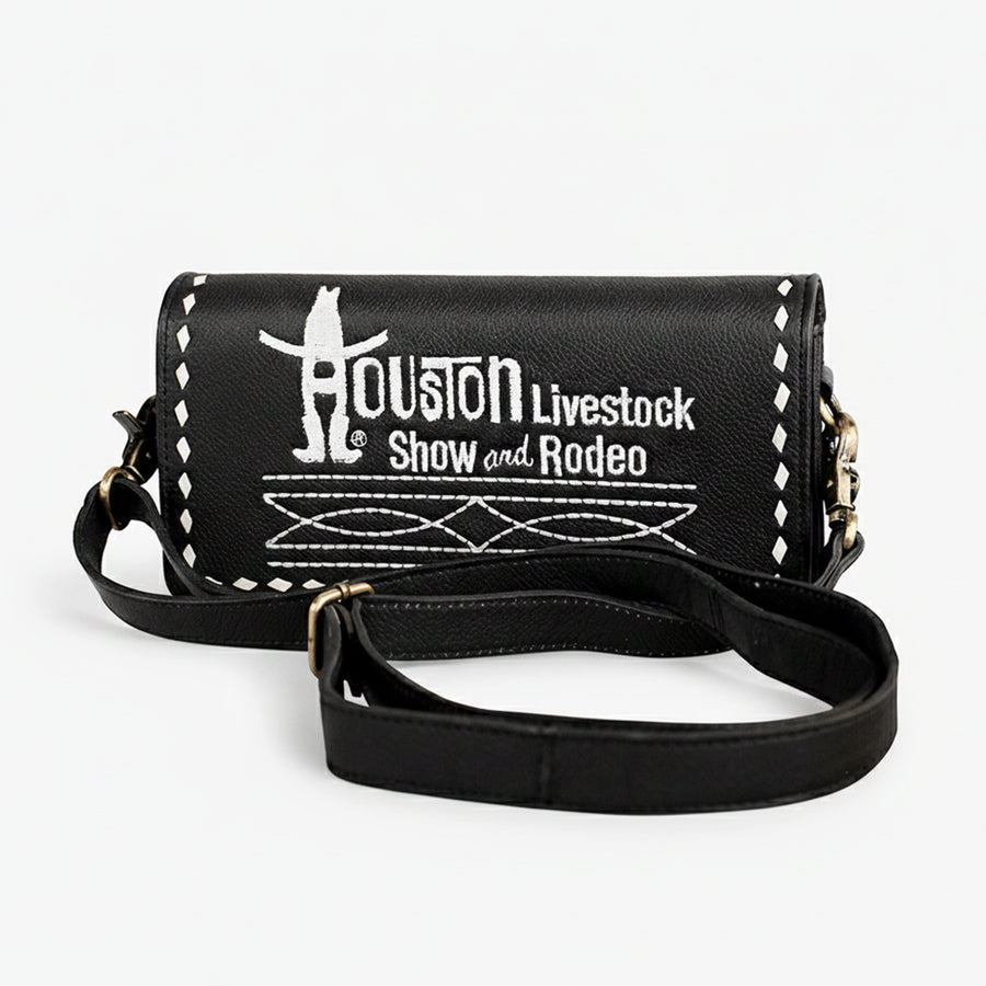 Laurel Midnight Rodeo Black Bootstitch Grain Leather Crossbody Bag | Houston Livestock Show and Rodeo - Uhorse