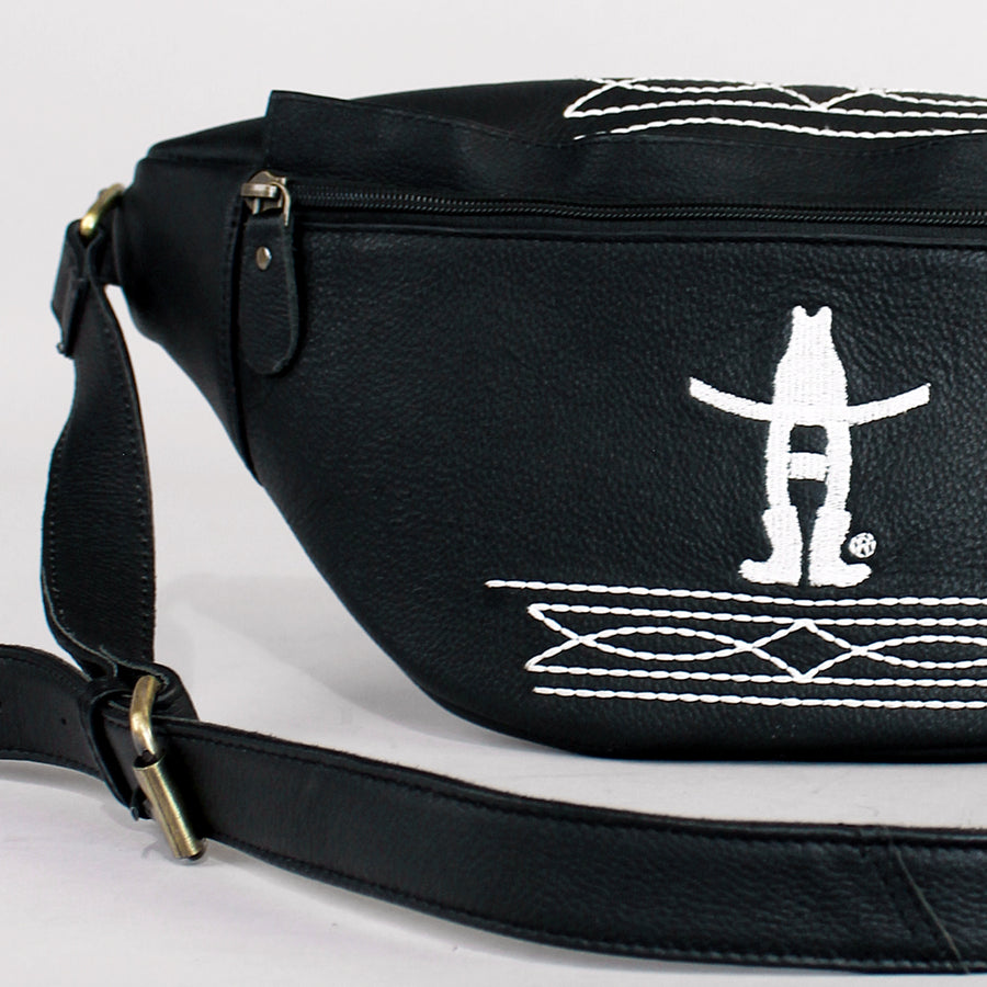 Laurel Midnight Rodeo Black Bootstitch Grain Leather Fanny Pack | Houston Livestock Show & Rodeo