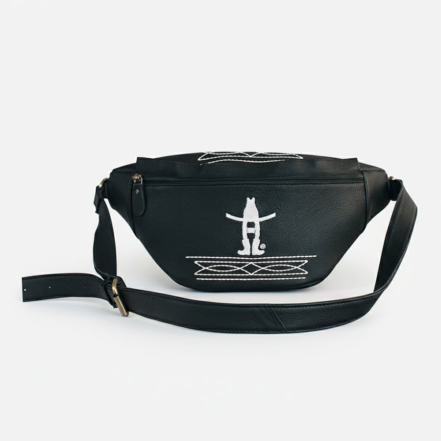 Laurel Midnight Rodeo Black Bootstitch Grain Leather Fanny Pack | Houston Livestock Show and Rodeo - Uhorse