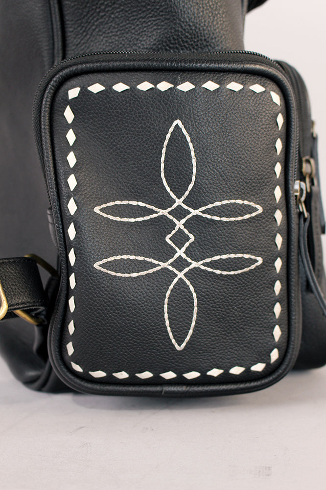 Laurel Midnight Rodeo Black Bootstitch Grain Leather Backpack | Houston Livestock Show & Rodeo