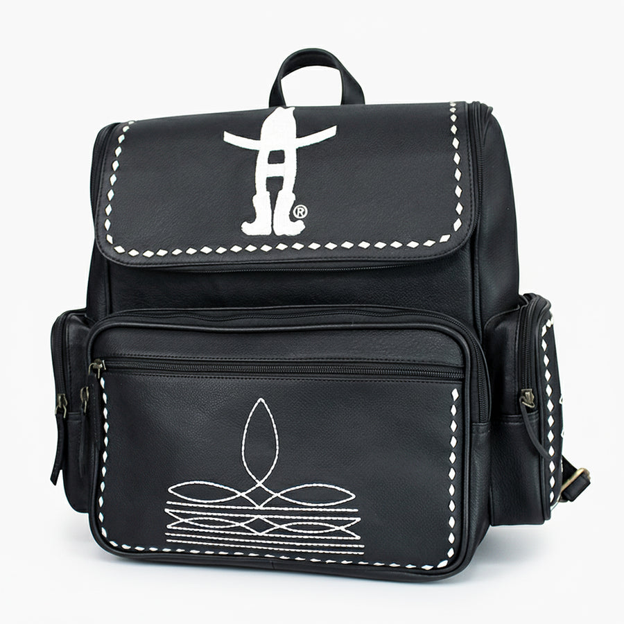 Laurel Midnight Rodeo Black Bootstitch Grain Leather Backpack | Houston Livestock Show and Rodeo - Uhorse