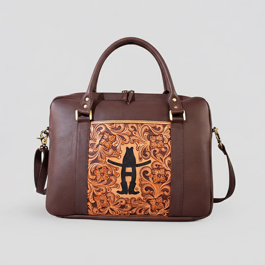 Legacy Rodeo Genuine Leather Hand Tooled Laptop Bag Briefcase | Houston Livestock Show and Rodeo